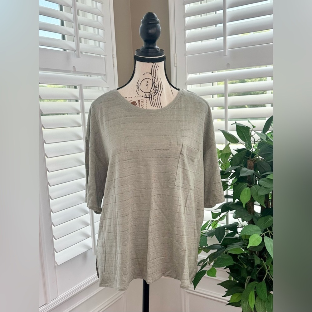 Wrap London Womens Green Metallic Stripe Short Sleeve Shoulder Button Top 14